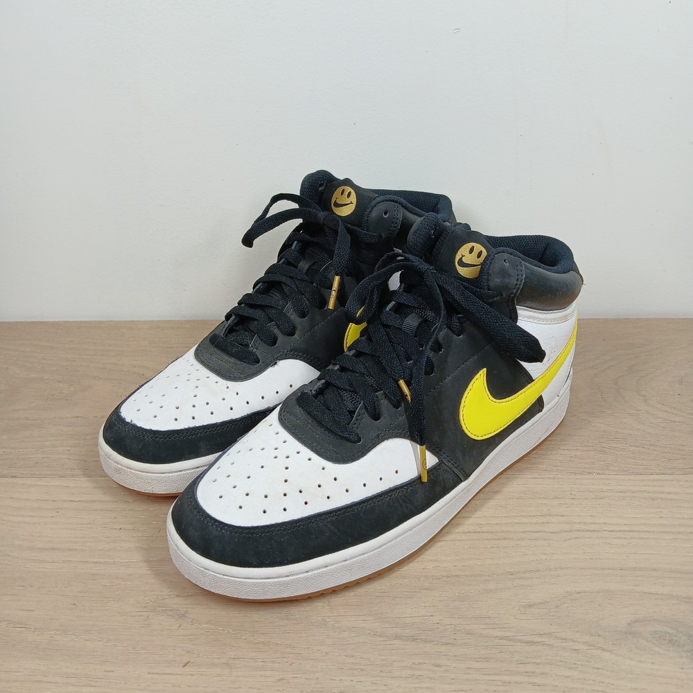Nike Court Force High Sneakers Men 9 Black White Yellow Leather Retro Streetwear